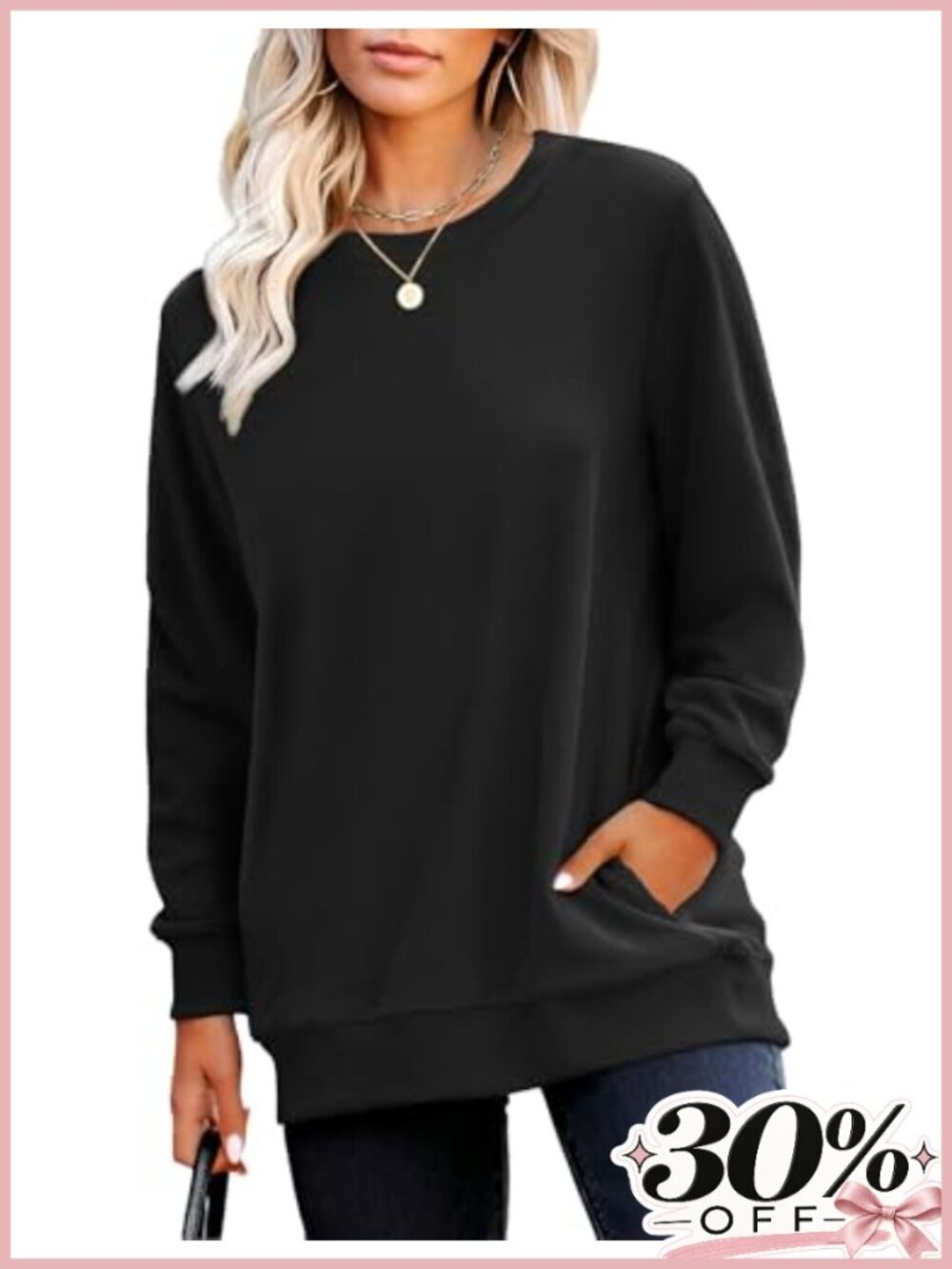 Crewneck Sweatshirt Long Sleeve Tunic Top with Pockets